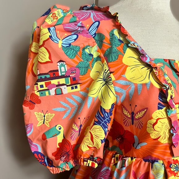 NEW Disney Parks Encanto Dress Womens Orange Yellow Midi Empire Waist NWT Sz L - Picture 7 of 13